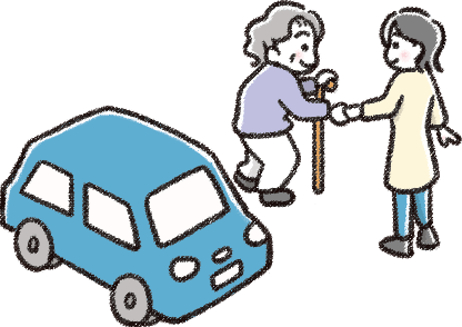 母親の介護のため車でデイサービスに送る様子